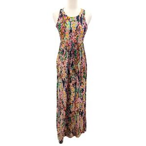 Floral Maxi Dress Sleeveless Stretch Knit Elastic Waist Boho Cottagecore M